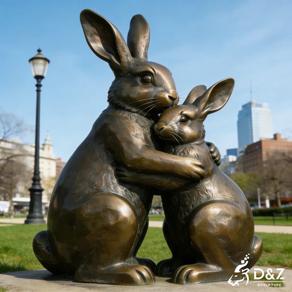 Large Bronze Rabbit Family Sculpture Park Decor of Animal DZN452-7