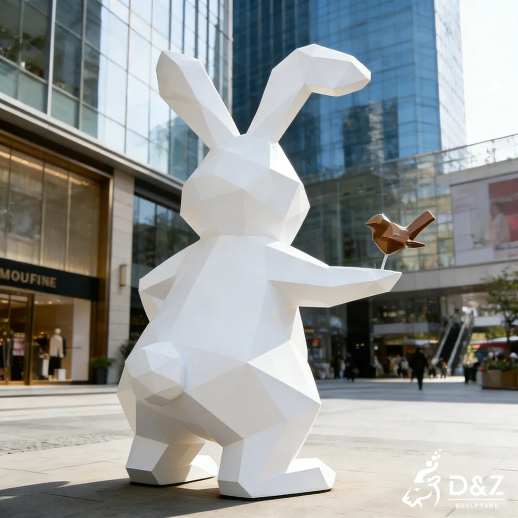 Custom Low-Poly Stainless Steel Modern Rabbit Sculpture DZN457-2