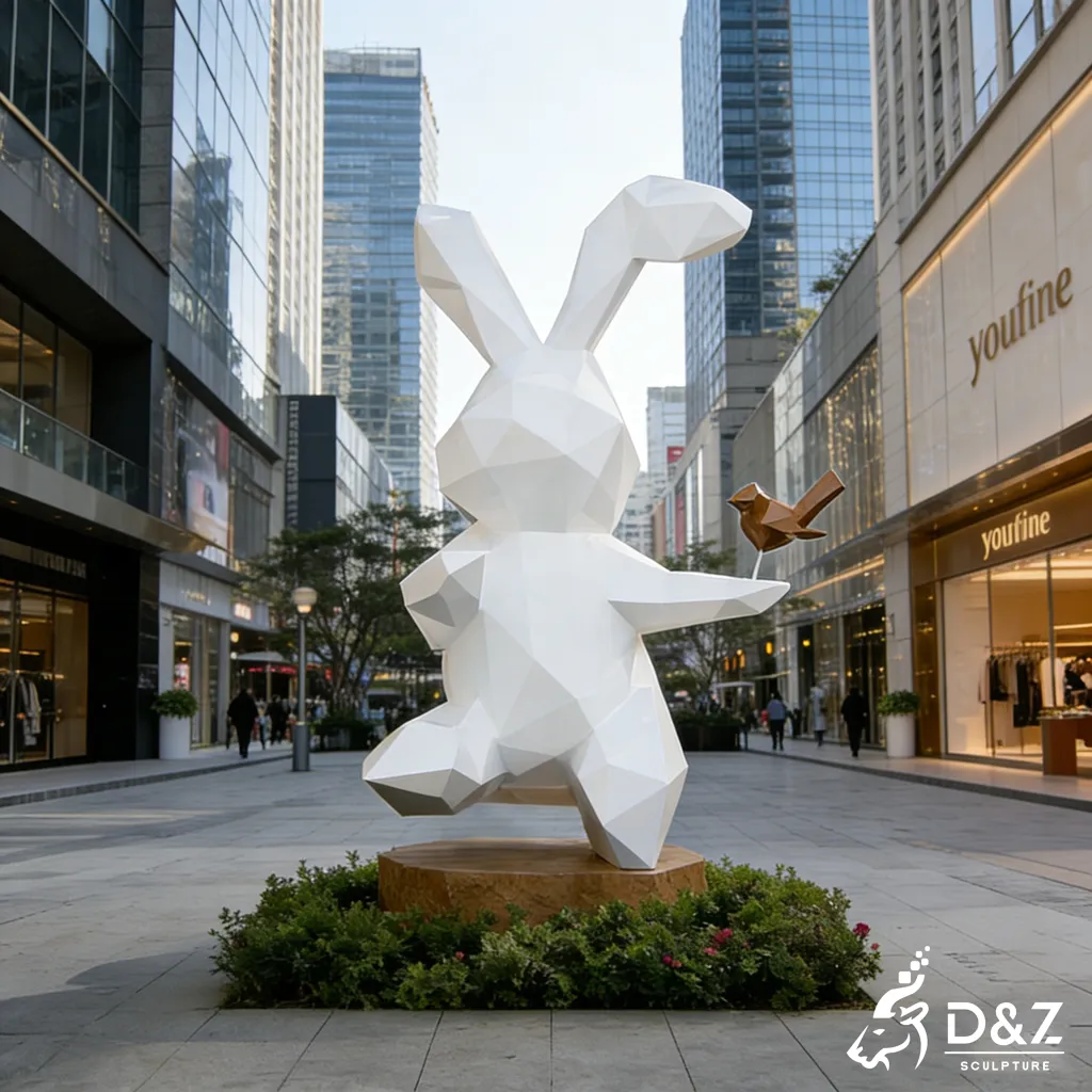 Custom Low-Poly Stainless Steel Modern Rabbit Sculpture DZN457-3