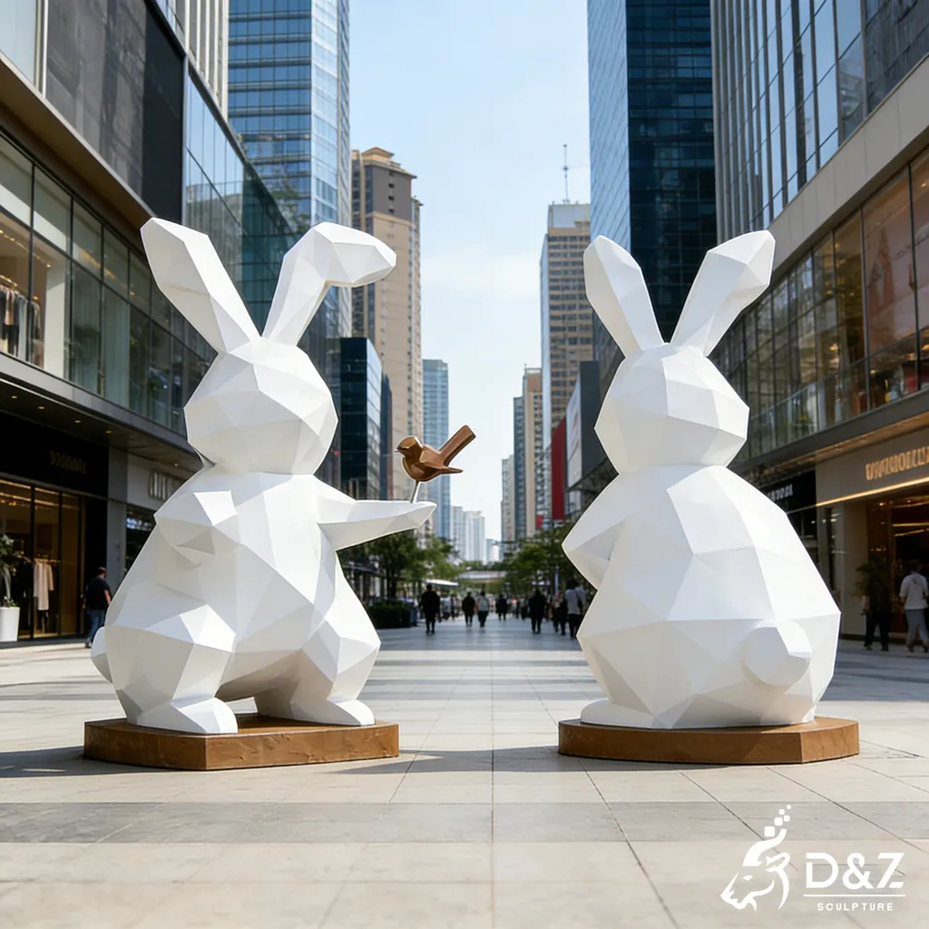 Custom Low-Poly Stainless Steel Modern Rabbit Sculpture DZN457-4
