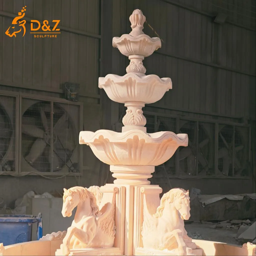 Natural Sunset Red Marble Tiered European Style Fountain with Pegasus DZN454-4