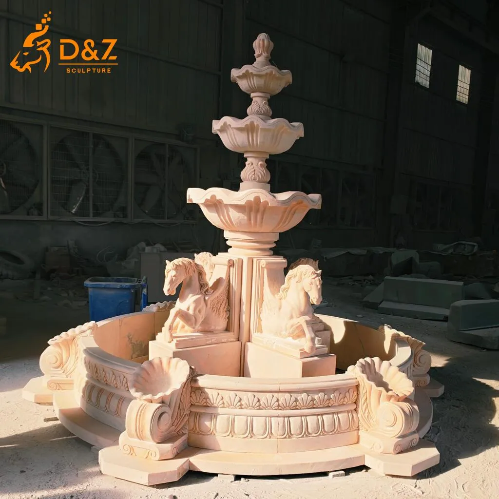 Natural Sunset Red Marble Tiered European Style Fountain with Pegasus DZN454-5