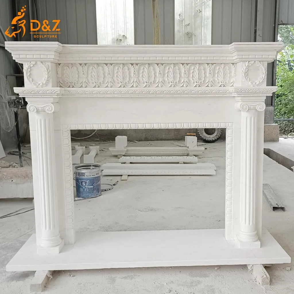 Classic European Ornate White Marble Fireplace Mantel Ready Stock DZN472-1