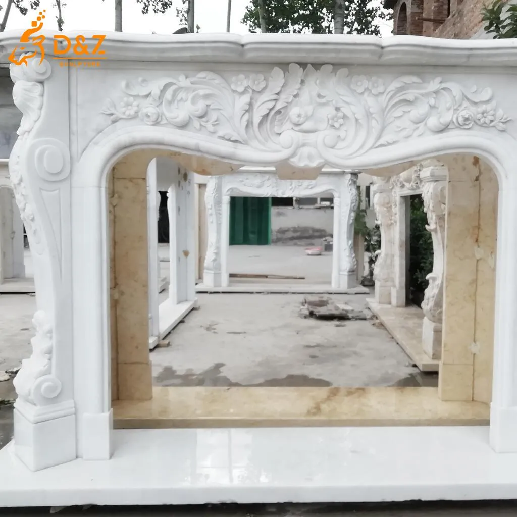 Classic European Ornate White Marble Fireplace Mantel Ready Stock DZN472-2