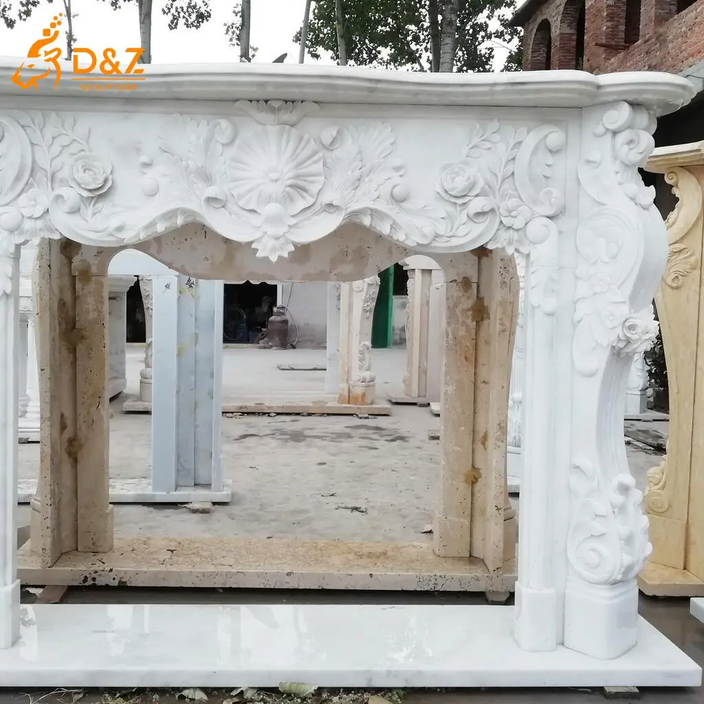 Classic European Ornate White Marble Fireplace Mantel Ready Stock DZN472-3