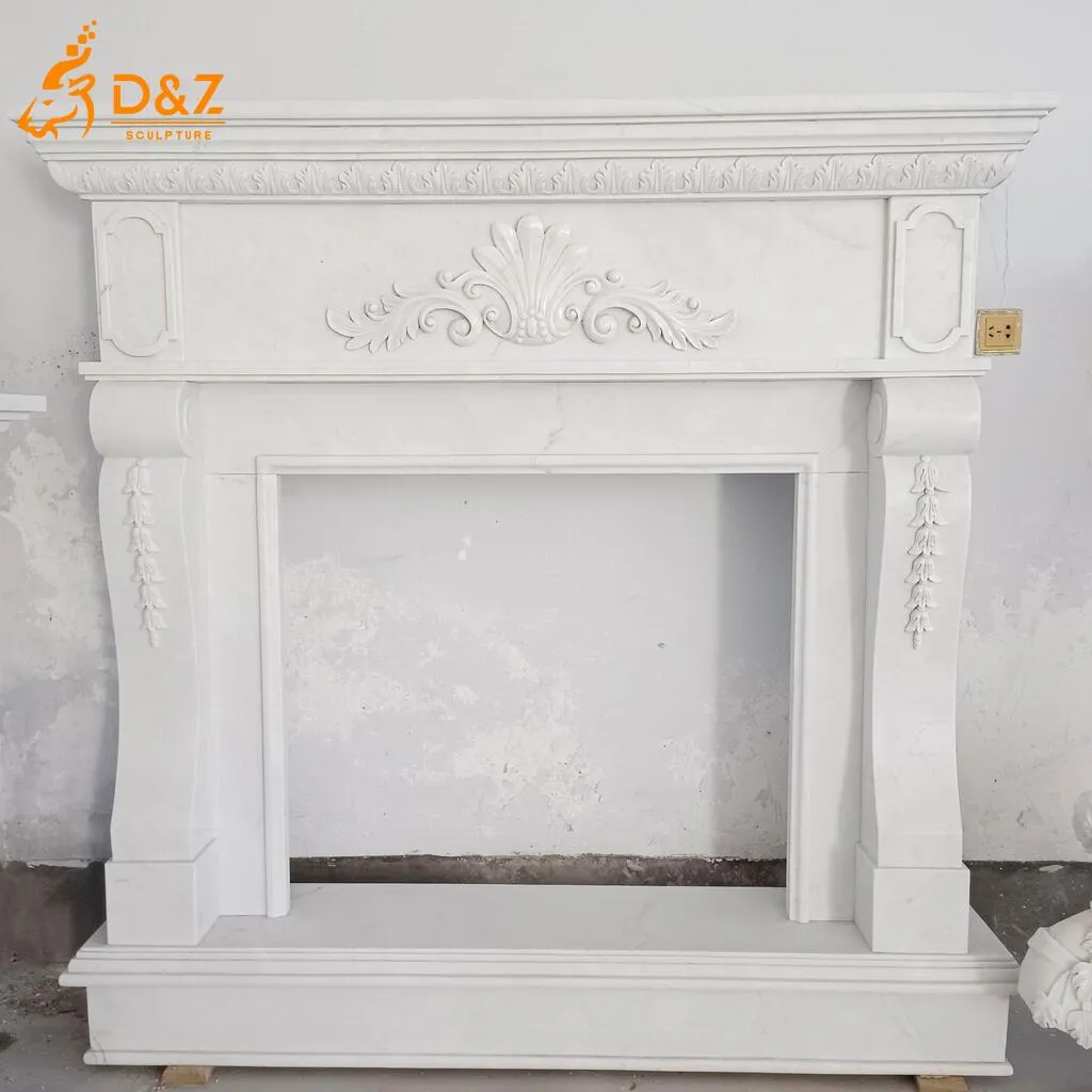 Classic European Ornate White Marble Fireplace Mantel Ready Stock DZN472-4