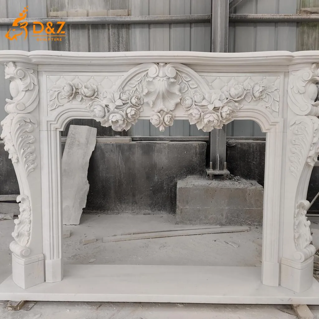 Classic European Ornate White Marble Fireplace Mantel Ready Stock DZN472-5