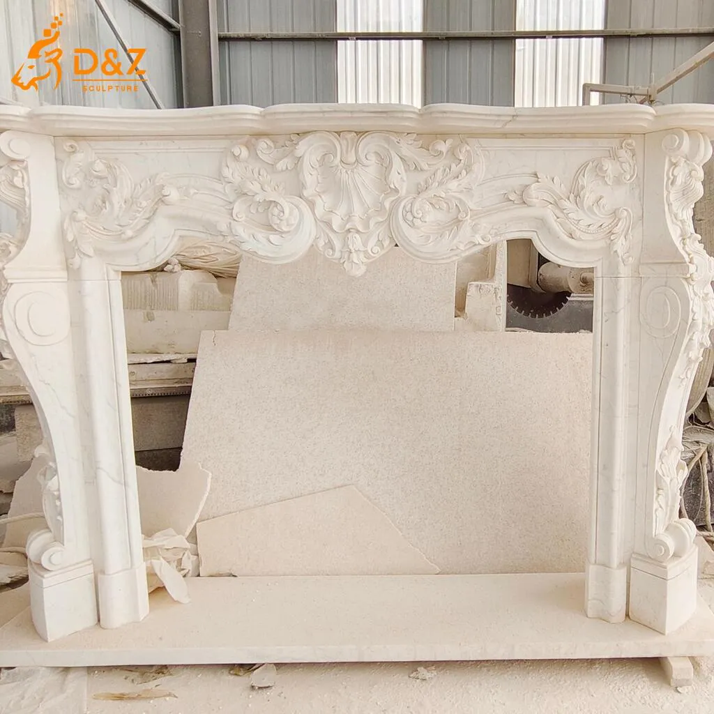 Classic European Ornate White Marble Fireplace Mantel Ready Stock DZN472-6