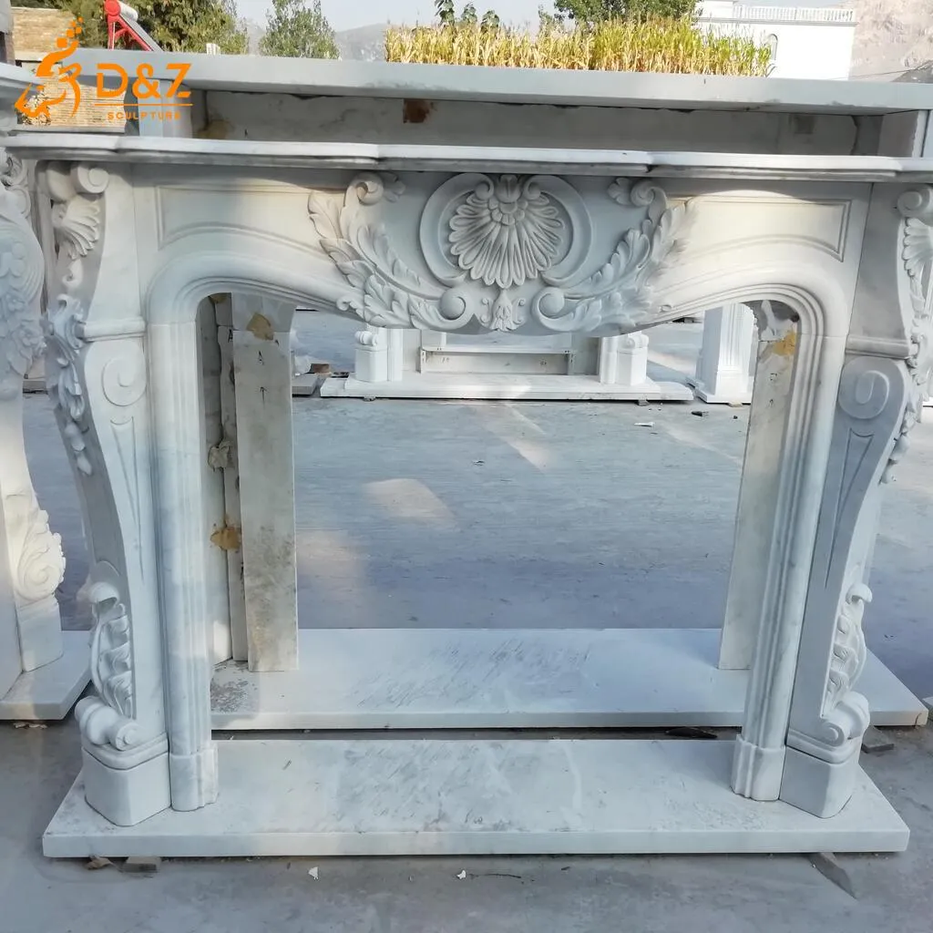 Classic European Ornate White Marble Fireplace Mantel Ready Stock DZN472-8