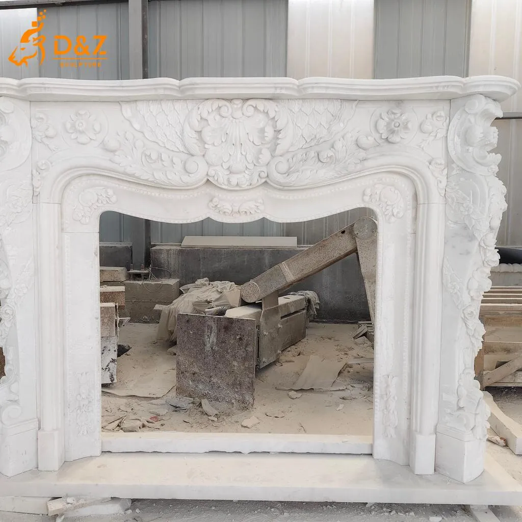 Classic European Ornate White Marble Fireplace Mantel Ready Stock DZN472-9