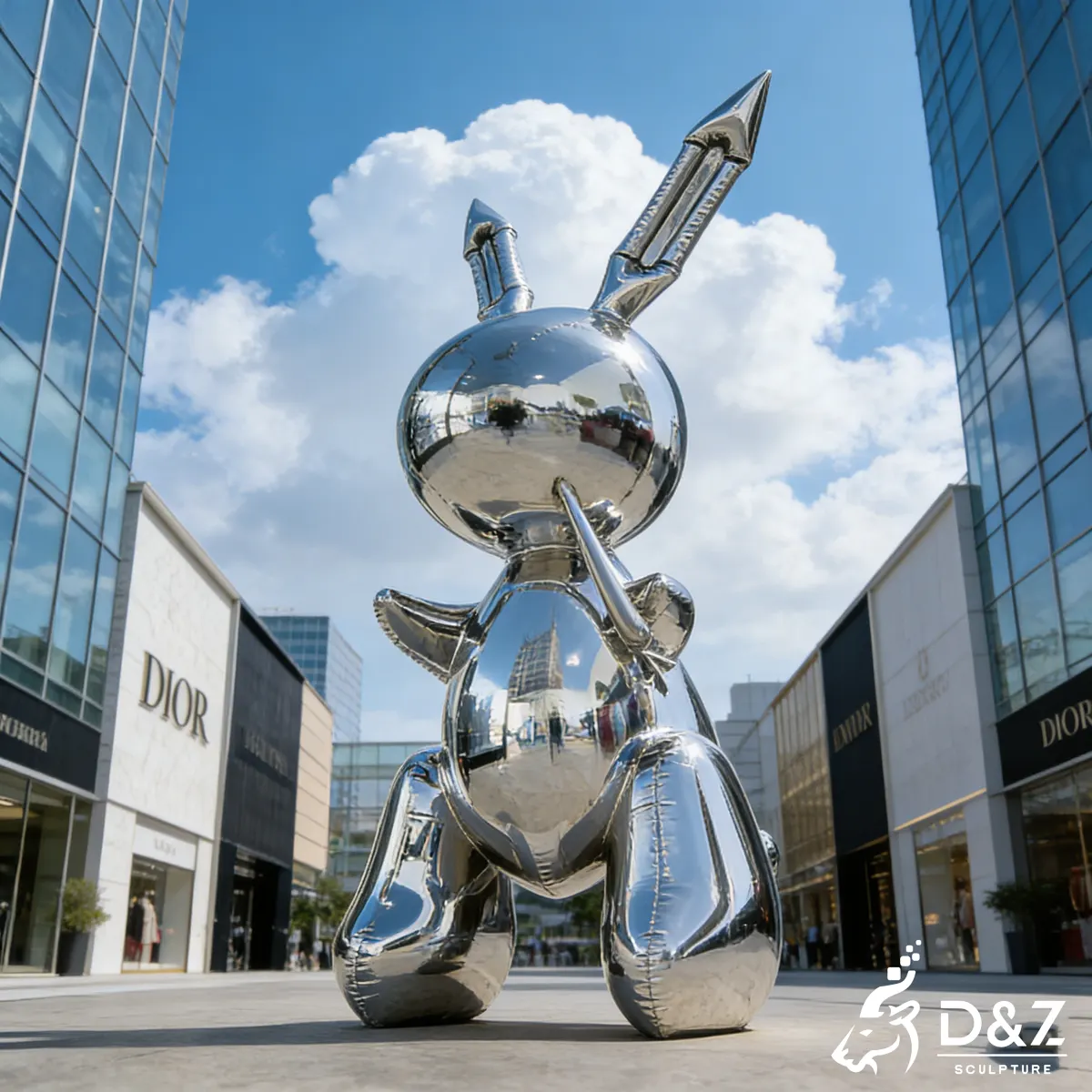 Large Modern Metal Bunny Rabbit Sculptures for Garden-Chrome Balloon Rabbit Sculpture Large Modern Metal Bunny Rabbit Sculptures for Garden-Chrome Balloon Rabbit Sculpture