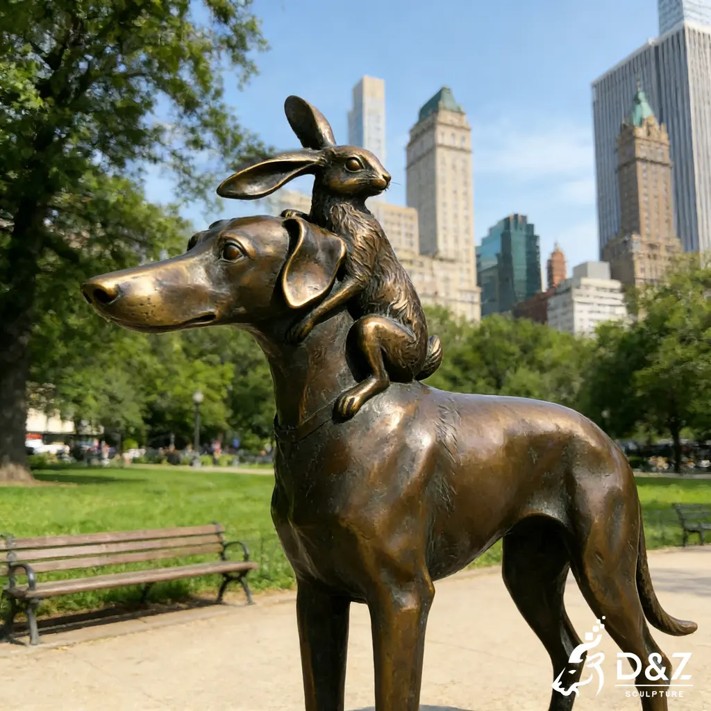 Whimsical Animal Bronze Rabbit and Dog Sculpture for Garden D5ZN456-7