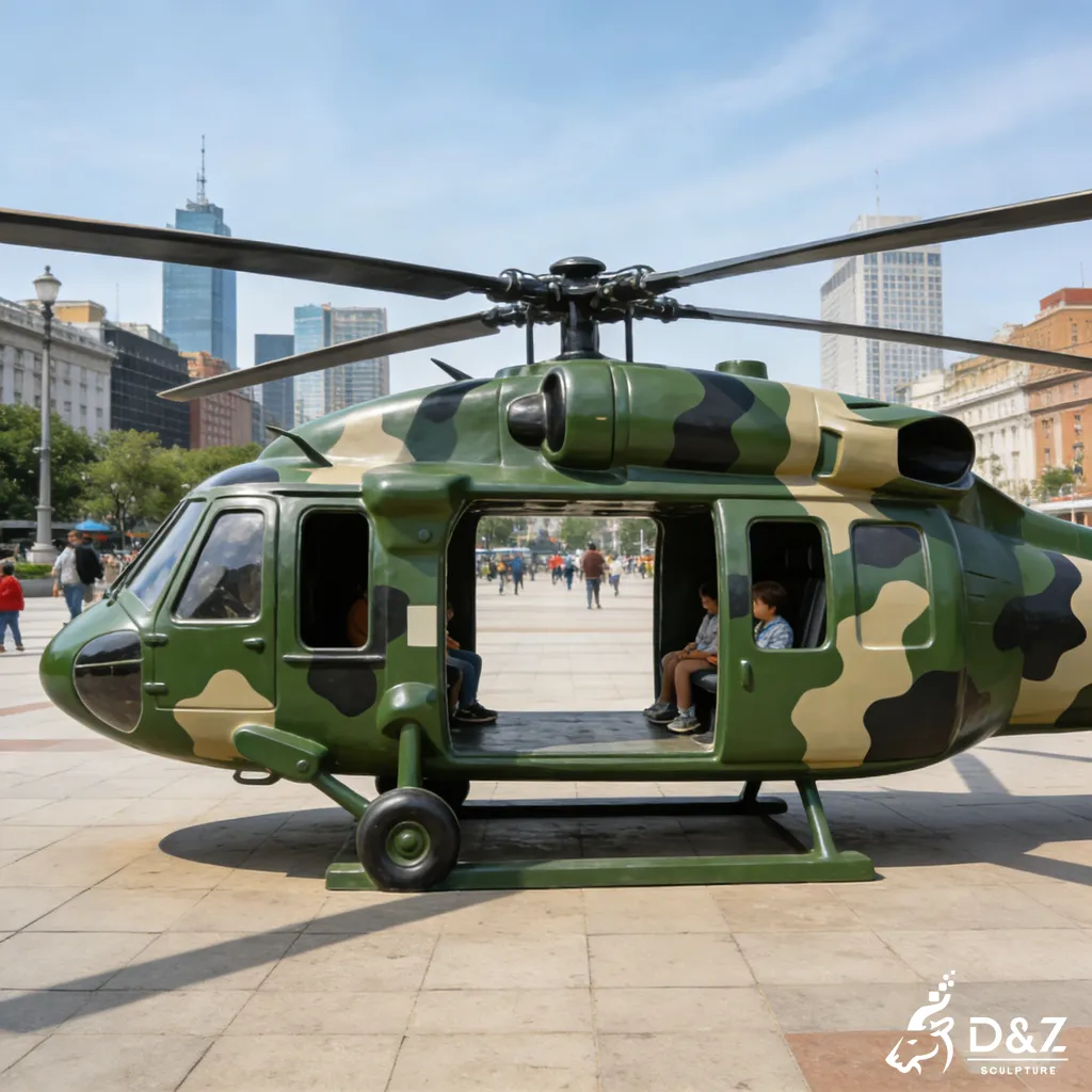 Large Airplane Metal Helicopter Sculpture Military Black Hawk Prop DZN449-1