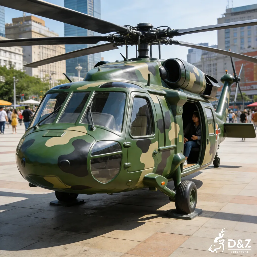 Large Airplane Metal Helicopter Sculpture Military Black Hawk Prop DZN449-2