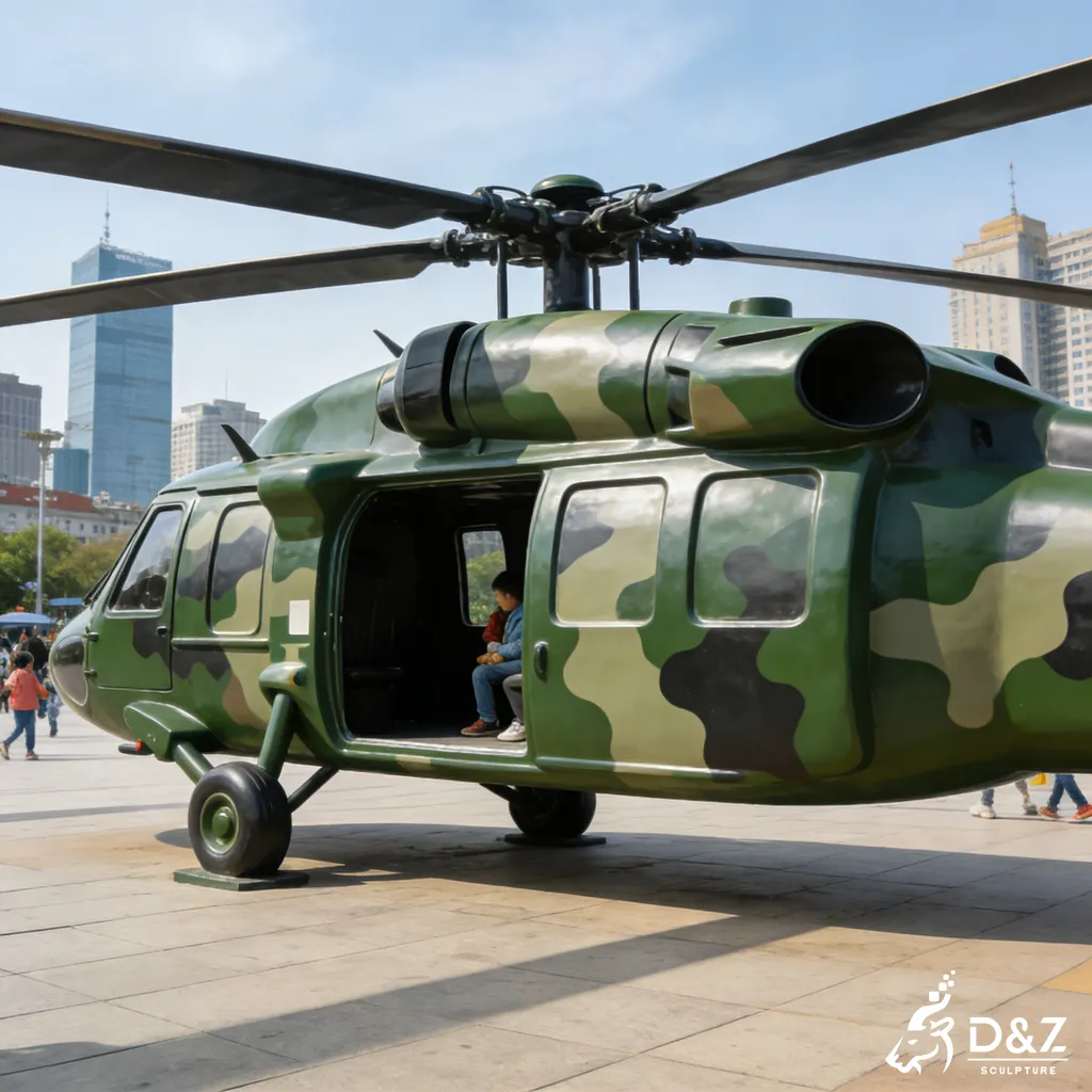 Large Airplane Metal Helicopter Sculpture Military Black Hawk Prop DZN449-3