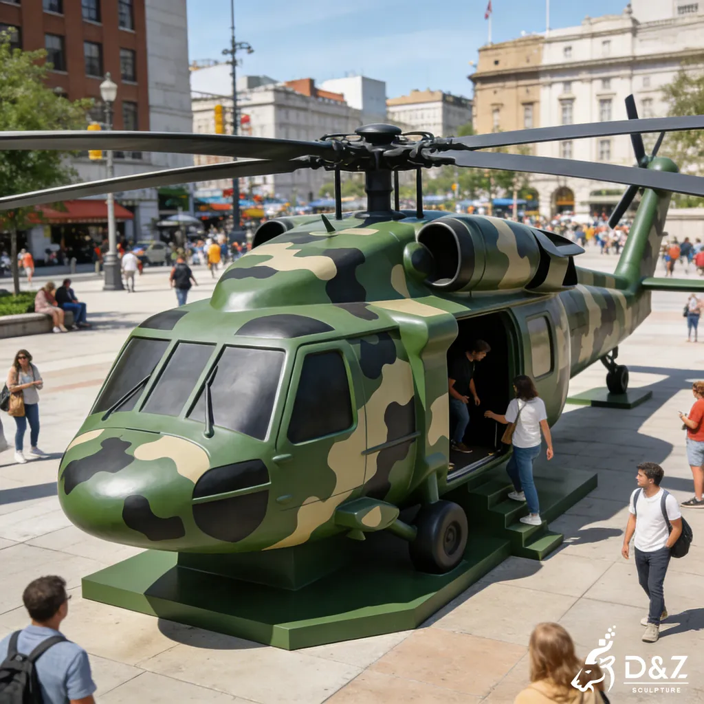 Large Airplane Metal Helicopter Sculpture Military Black Hawk Prop DZN449-5
