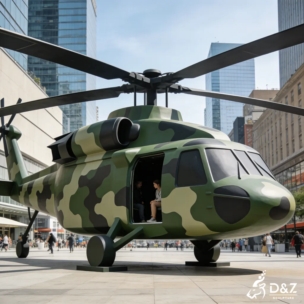 Large Airplane Metal Helicopter Sculpture Military Black Hawk Prop DZN449-6