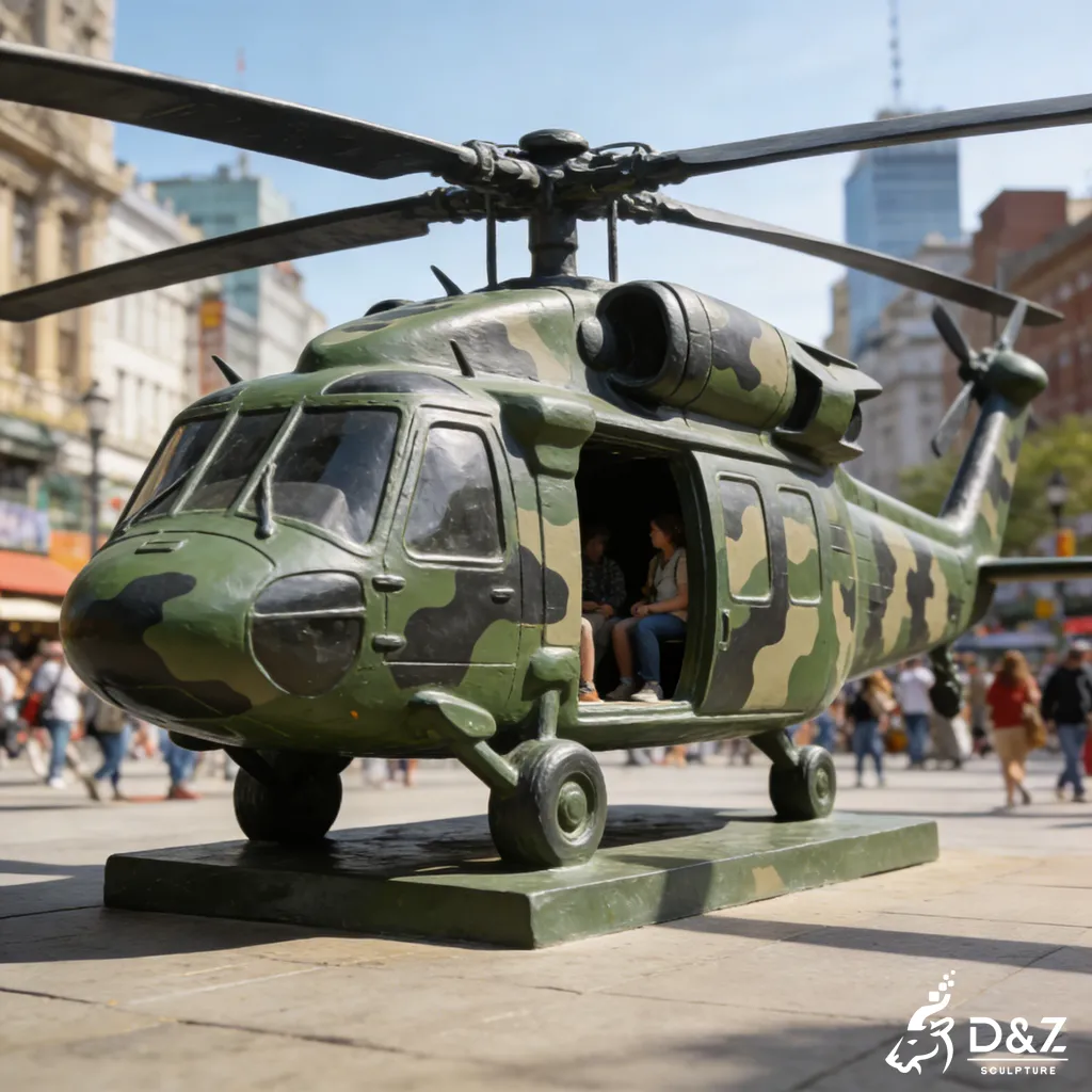 Large Airplane Metal Helicopter Sculpture Military Black Hawk Prop DZN449-8