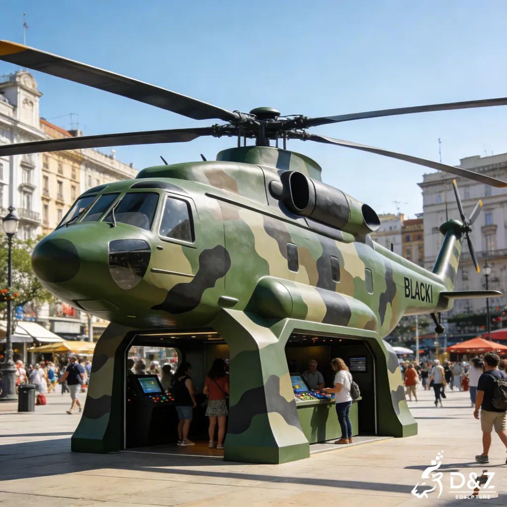 Large Airplane Metal Helicopter Sculpture Military Black Hawk Prop DZN449-9