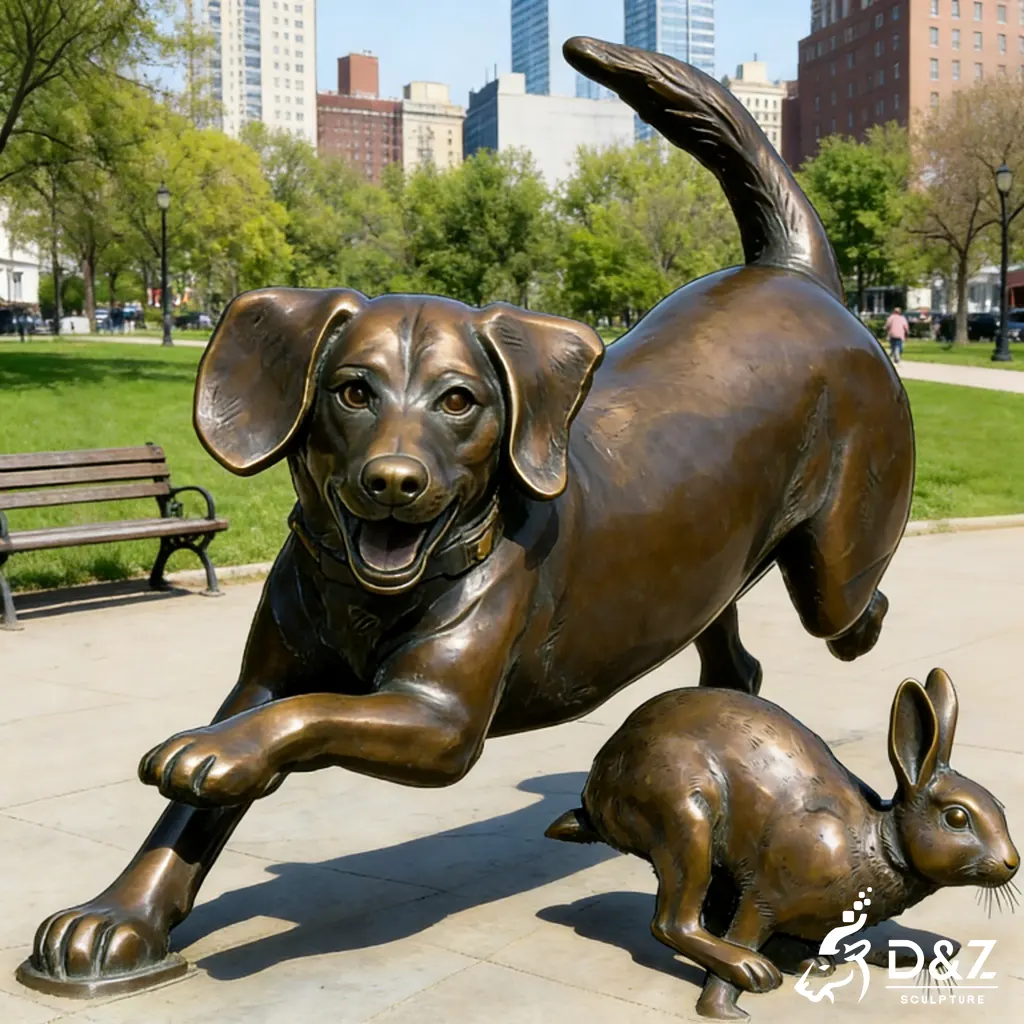Whimsical Animal Bronze Rabbit and Dog Sculpture for Garden D5ZN456-5